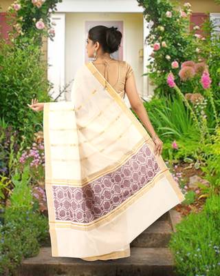 RSV fabrics kerala kasavu cotton saree with running blouse 2