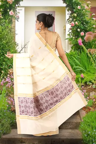 RSV fabrics kerala kasavu cotton saree with running blouse