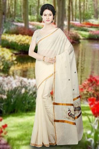 RSV fabrics kerala kasavu cotton saree with running blouse