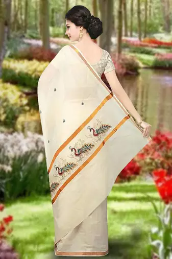 RSV fabrics kerala kasavu cotton saree with running blouse