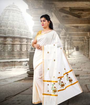 RSV fabrics kerala kasavu cotton saree with running blouse 1