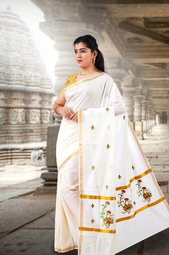 RSV fabrics kerala kasavu cotton saree with running blouse
