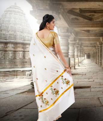 RSV fabrics kerala kasavu cotton saree with running blouse 2