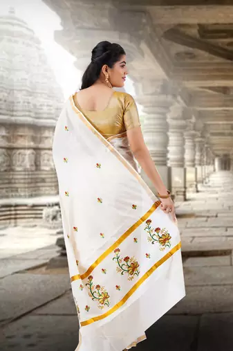 RSV fabrics kerala kasavu cotton saree with running blouse