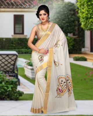 RSV fabrics kerala kasavu cotton saree with running blouse 1