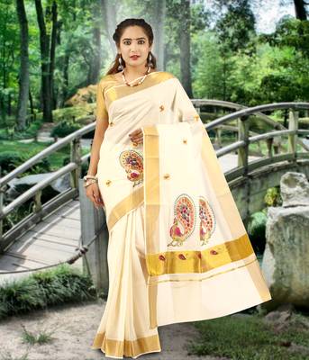 RSV fabrics kerala kasavu cotton saree with running blouse 1