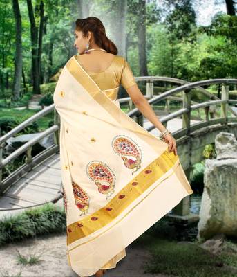 RSV fabrics kerala kasavu cotton saree with running blouse 2