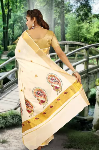 RSV fabrics kerala kasavu cotton saree with running blouse