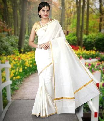 RSV fabrics kerala kasavu cotton saree with running blouse 1