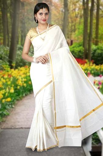 RSV fabrics kerala kasavu cotton saree with running blouse