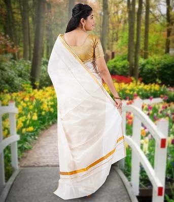RSV fabrics kerala kasavu cotton saree with running blouse 2