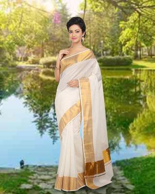 RSV fabrics kerala kasavu cotton saree with running blouse 1