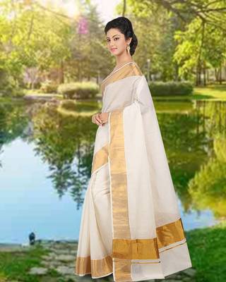 RSV fabrics kerala kasavu cotton saree with running blouse 2