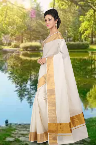 RSV fabrics kerala kasavu cotton saree with running blouse
