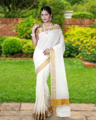RSV fabrics kerala kasavu cotton saree with running blouse 1