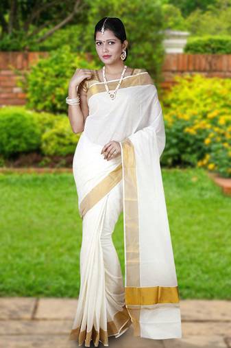 RSV fabrics kerala kasavu cotton saree with running blouse