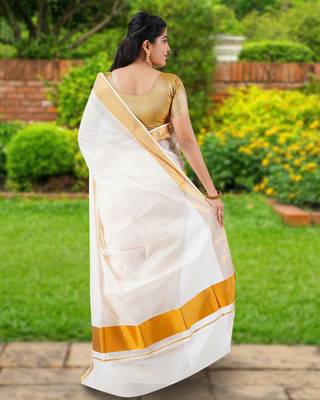 RSV fabrics kerala kasavu cotton saree with running blouse 2