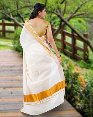 RSV fabrics kerala kasavu cotton saree with running blouse 2