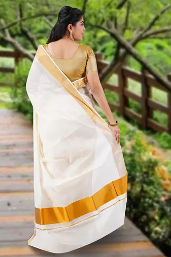 RSV fabrics kerala kasavu cotton saree with running blouse