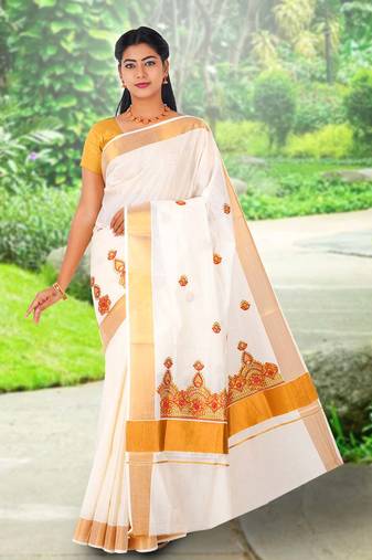 RSV fabrics kerala kasavu cotton saree with running blouse