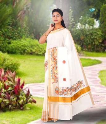 RSV fabrics kerala kasavu cotton saree with running blouse 1