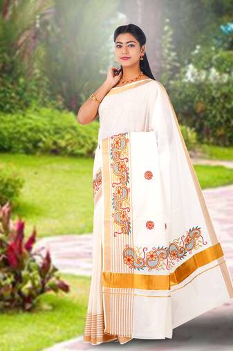 RSV fabrics kerala kasavu cotton saree with running blouse