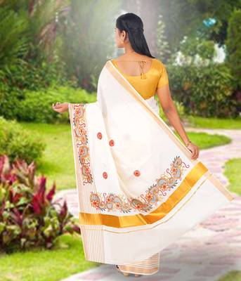 RSV fabrics kerala kasavu cotton saree with running blouse 2