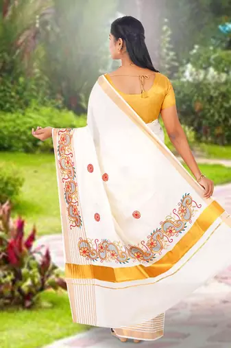 RSV fabrics kerala kasavu cotton saree with running blouse