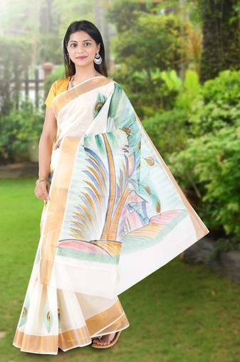 RSV fabrics kerala kasavu cotton saree with running blouse