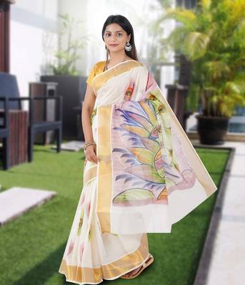 RSV fabrics kerala kasavu cotton saree with running blouse 1