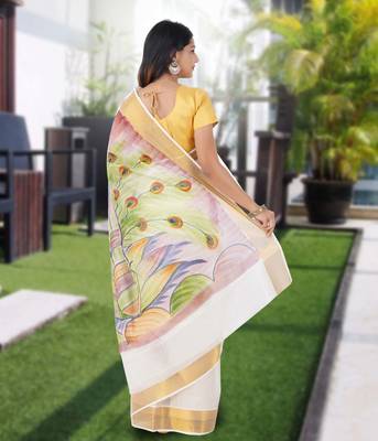 RSV fabrics kerala kasavu cotton saree with running blouse 2