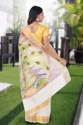 RSV fabrics kerala kasavu cotton saree with running blouse