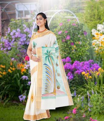 RSV fabrics kerala kasavu cotton saree with running blouse 1