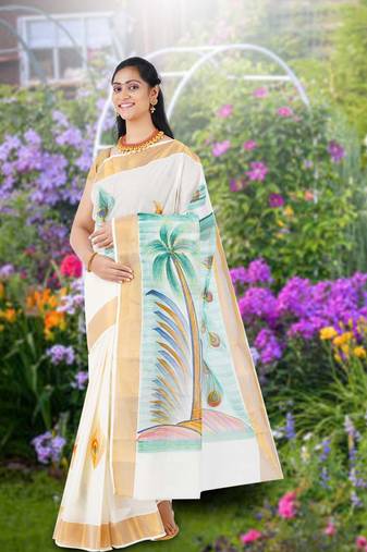 RSV fabrics kerala kasavu cotton saree with running blouse