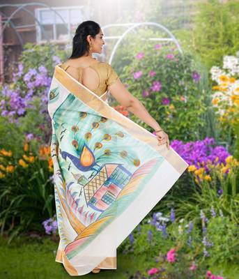 RSV fabrics kerala kasavu cotton saree with running blouse 2