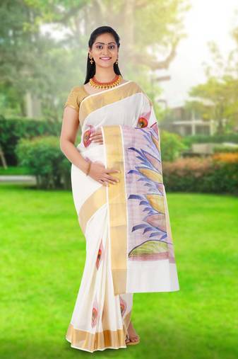 RSV fabrics kerala kasavu cotton saree with running blouse