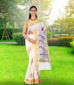 RSV fabrics kerala kasavu cotton saree with running blouse