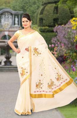 RSV fabrics kerala kasavu cotton saree with running blouse 1