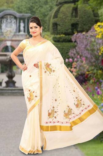 RSV fabrics kerala kasavu cotton saree with running blouse