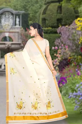 RSV fabrics kerala kasavu cotton saree with running blouse
