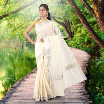 RSV fabrics kerala kasavu cotton saree with running blouse 1