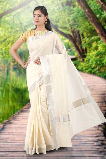RSV fabrics kerala kasavu cotton saree with running blouse