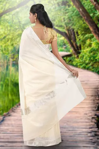 RSV fabrics kerala kasavu cotton saree with running blouse