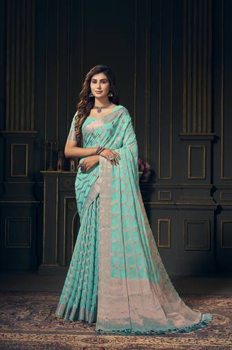 Traditional Green Weaving Zari Work Georgette Saree