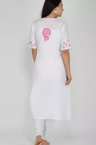  embroidered muslin ethnic dress a-line kurti multicolor