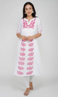  embroidered muslin ethnic dress a-line kurti multicolor 1