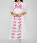 Vahson women embroidered muslin ethnic dress a-line kurti multicolor