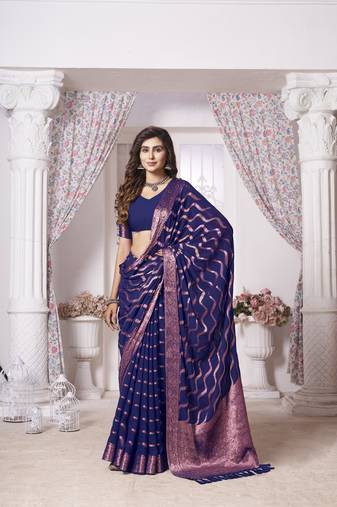Traditional Navy Blue Weaving Zari Work Georgette Saree