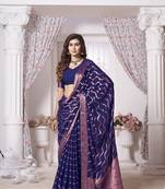 Traditional Navy Blue Weaving Zari Work Georgette Saree