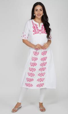  embroidered muslin ethnic dress a-line kurti multicolor 3